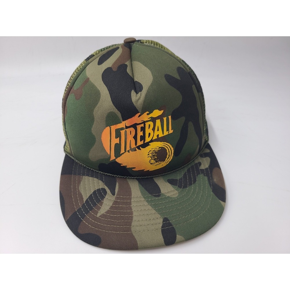 Vintage Fireball Camo Cobra Caps Mesh Trucker Snapback Hat Men Logo Green Brown